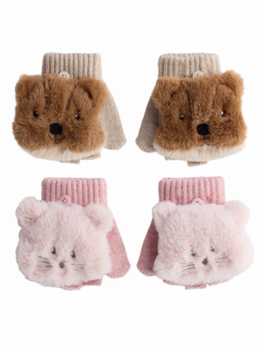NWT Zara Kids BEAVER & MOUSE FAUX FUR EFFECT MITTEN GLOVES Size 3 - 6